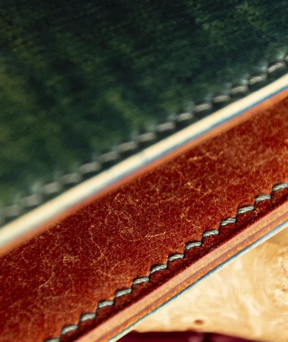burnish detail on handmade shell wallet