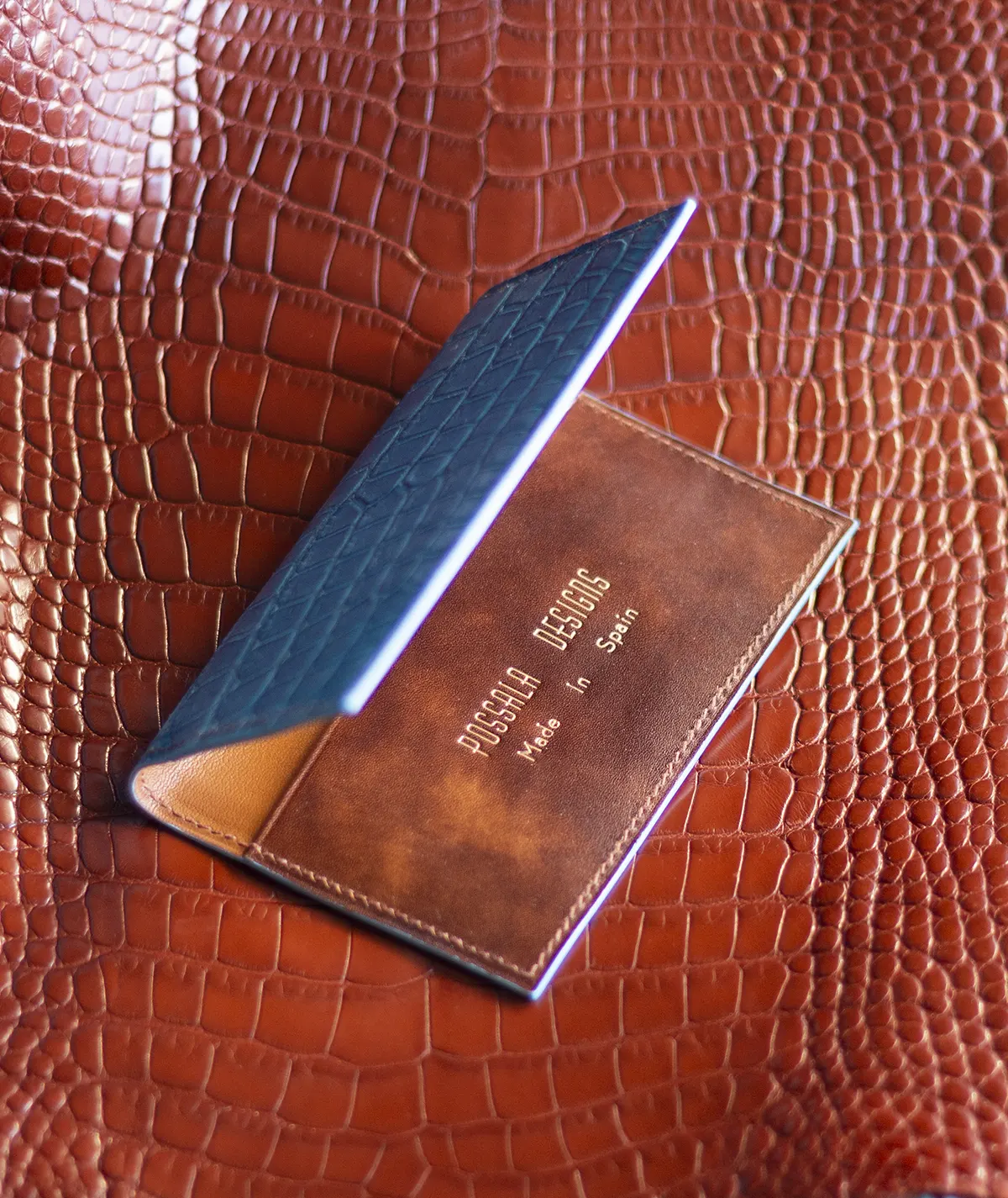 blue and brown leather wallet
