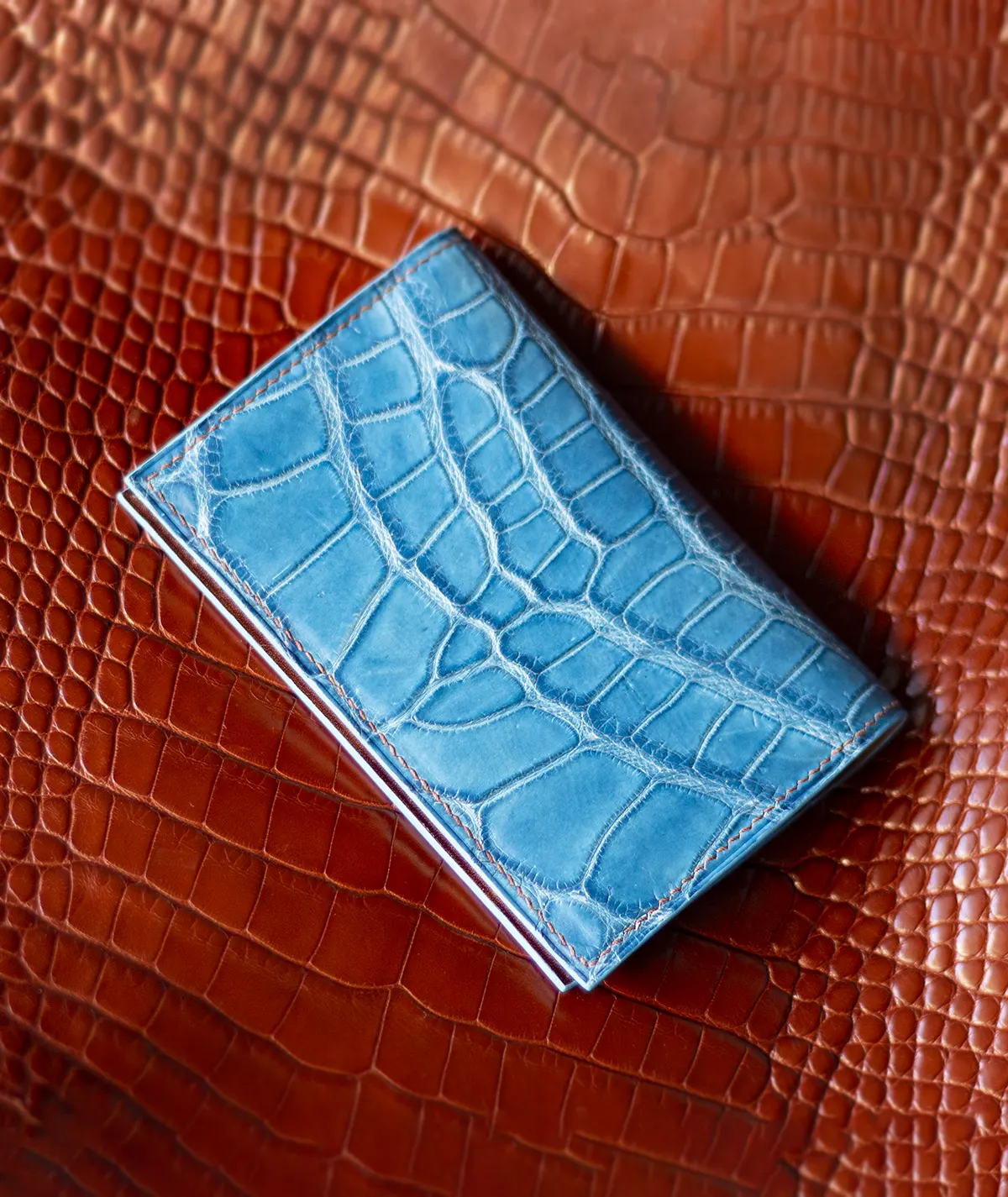 luxury blue leather wallet