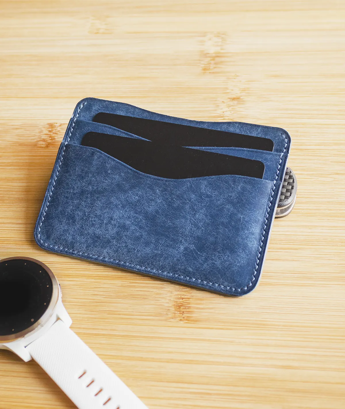 blue leather card wallet