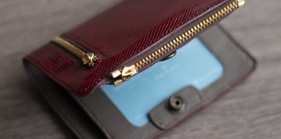 travel snap wallet with ID and zippers