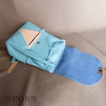 blue handmade spacious leather backpack