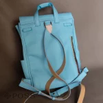 blue backpack hand made from leather