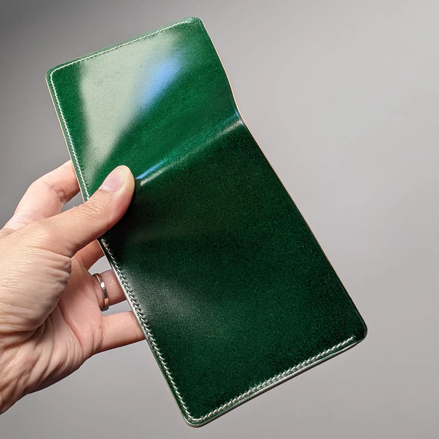 handmade british racing green bifold wallet