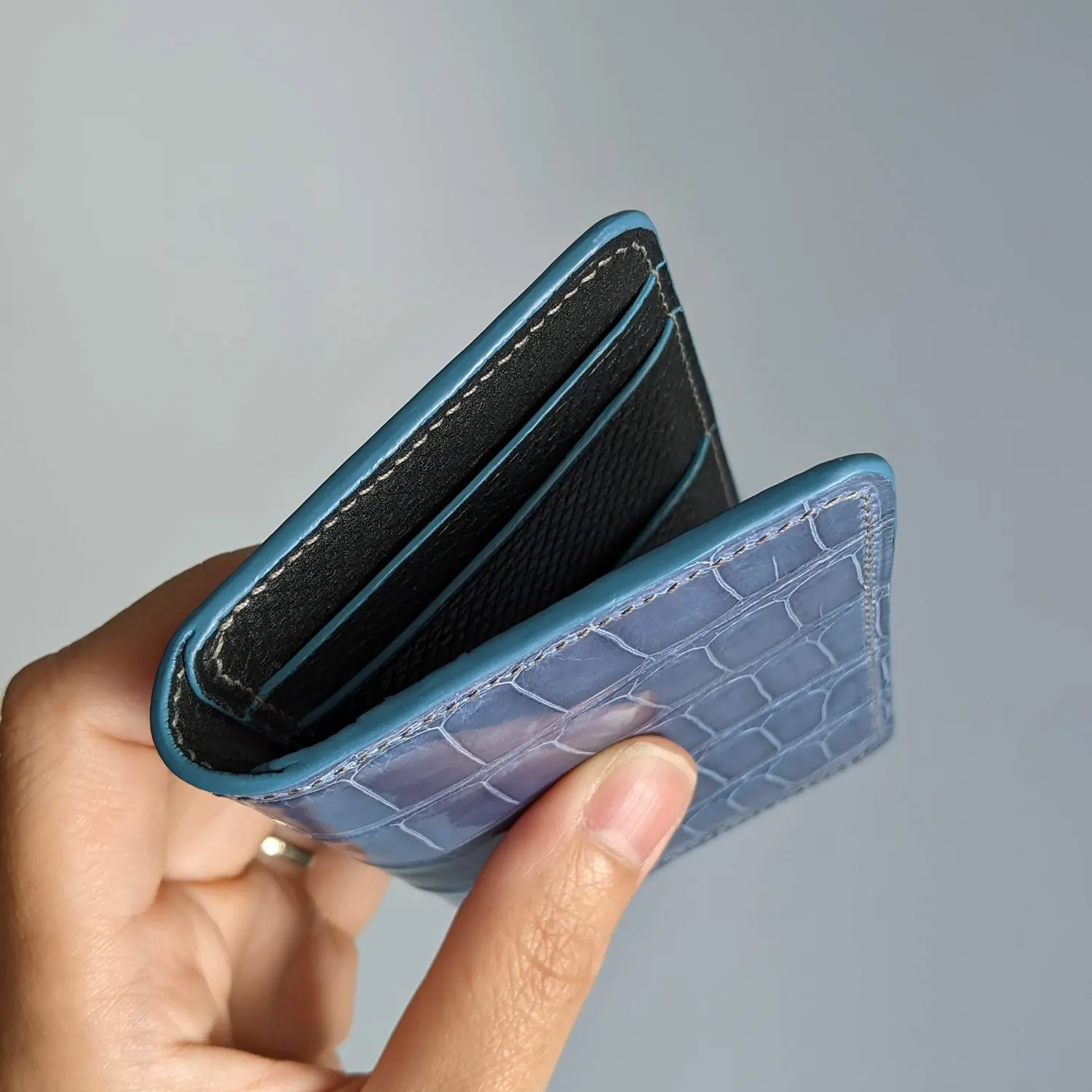 possala designs blue crocodile pocket organizer handmade wallet
