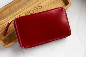 handmade possala designs red shell cordovan zipper case