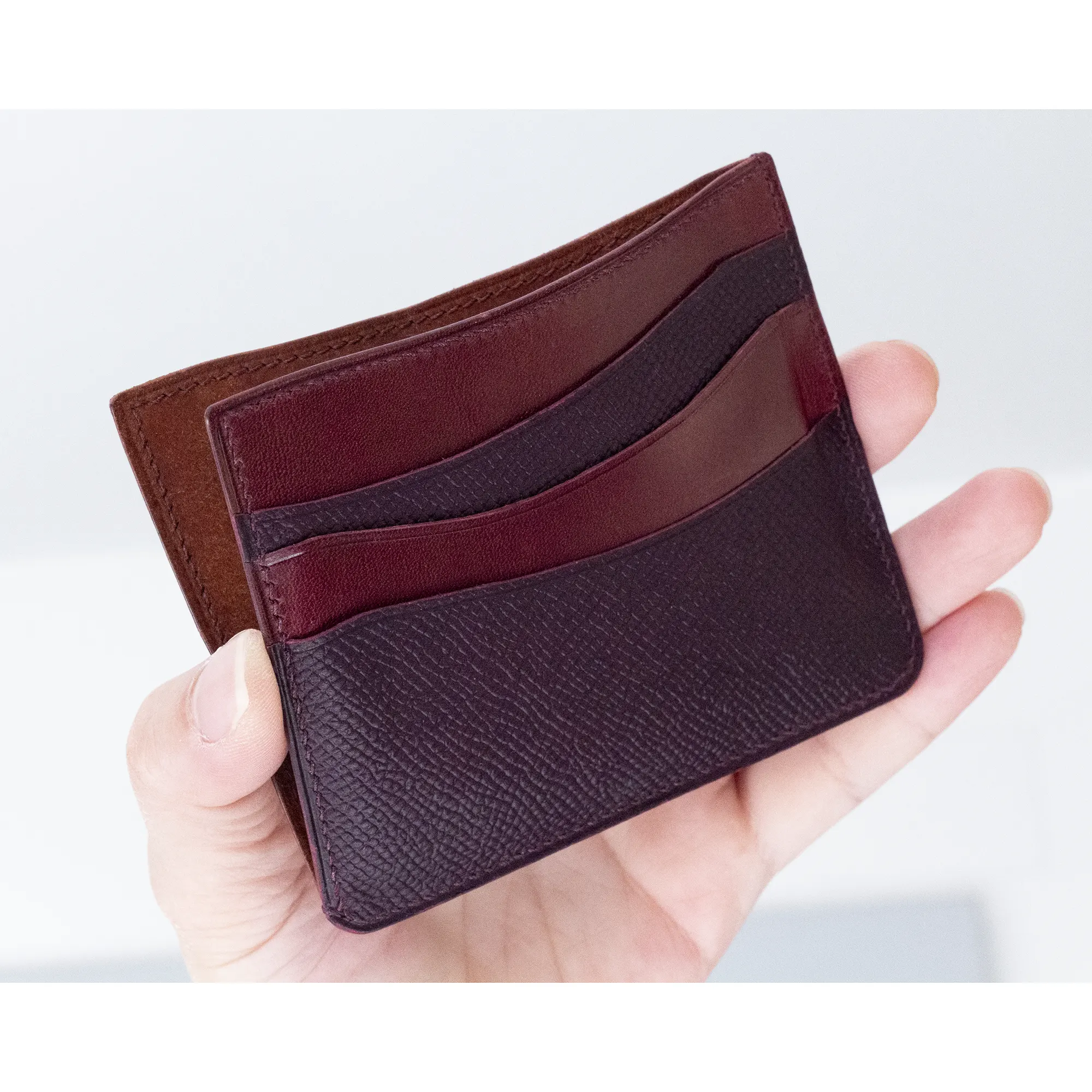 possala designs handmade leather card wallet in burgundy easy access design