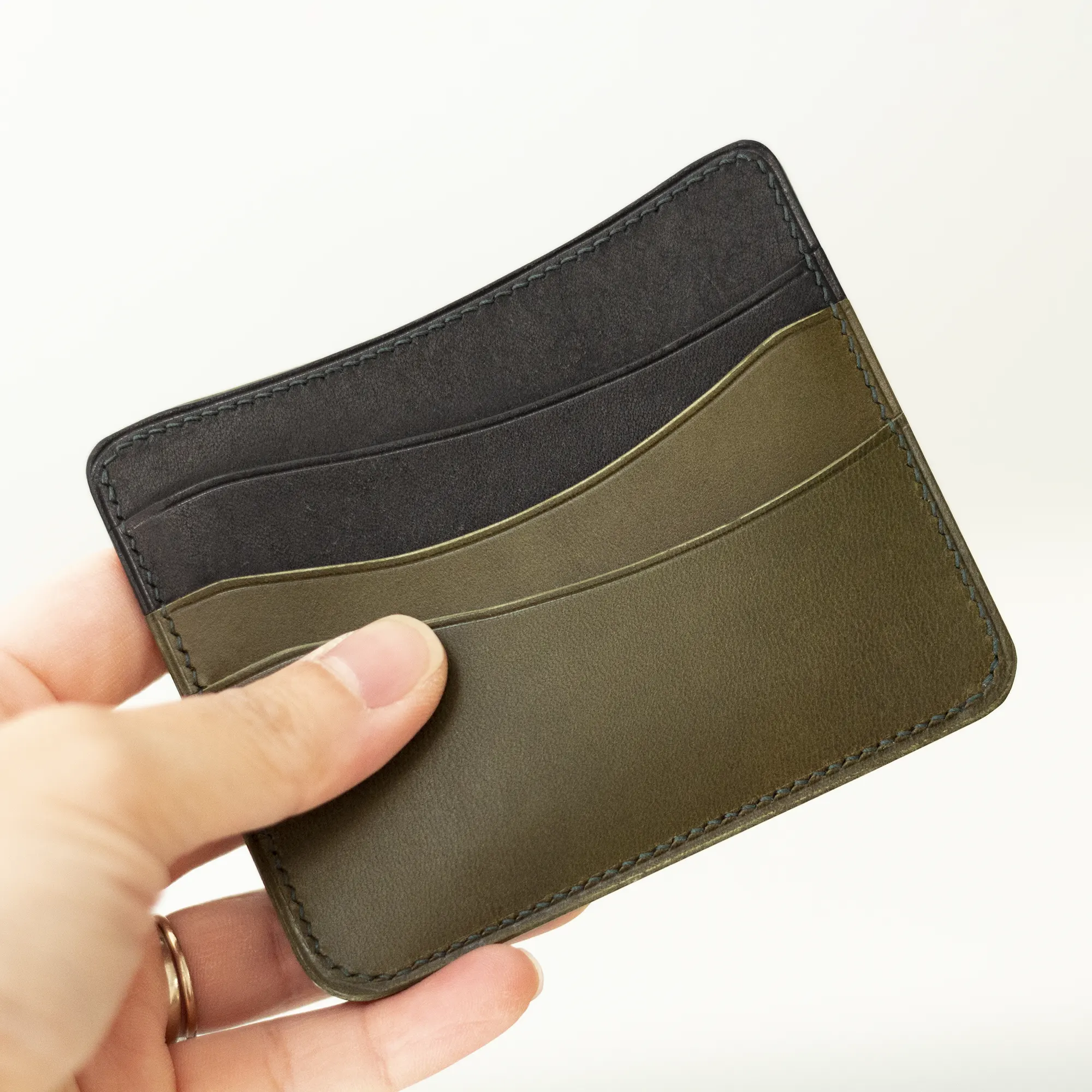 black olive green leather 7 pocket card wallet