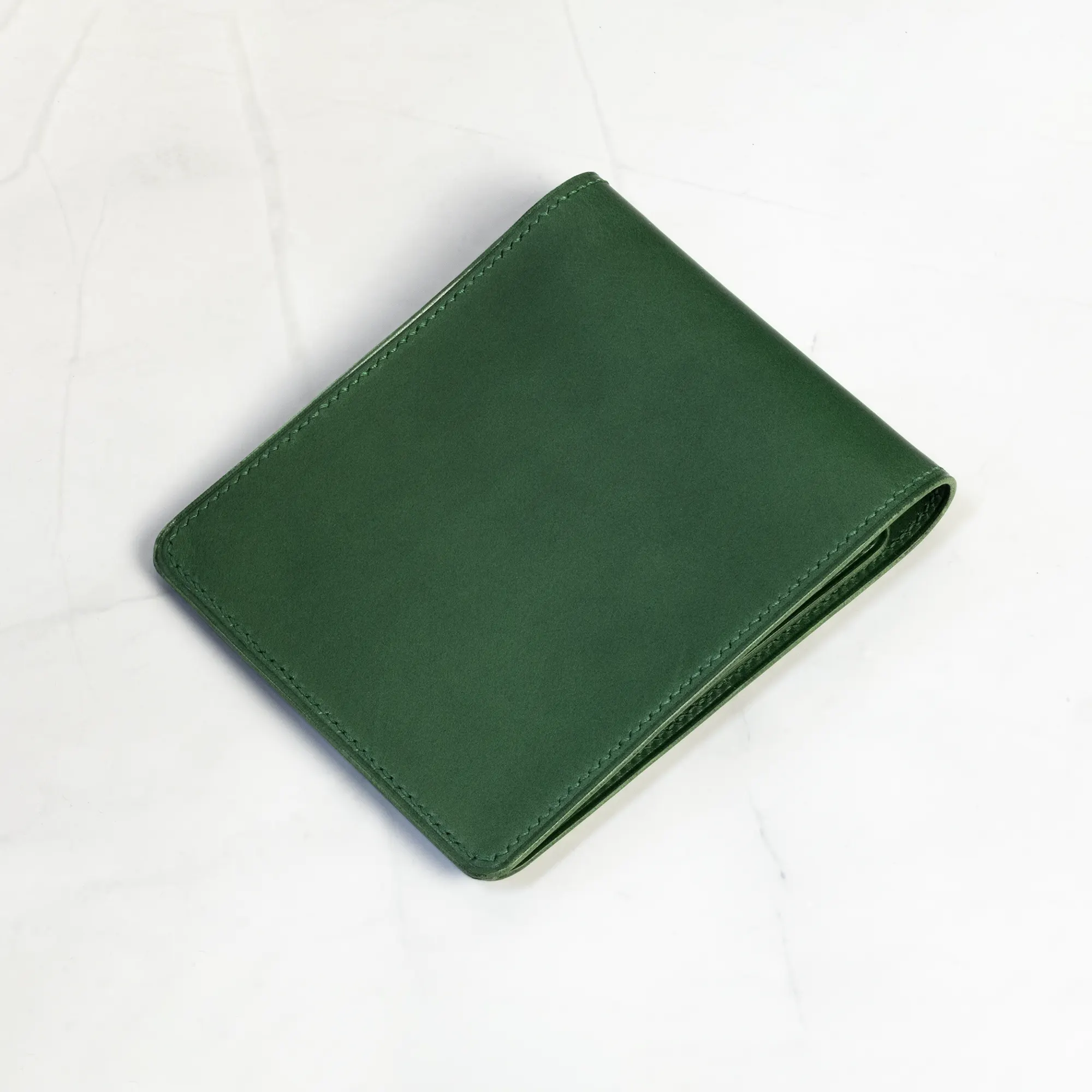 green bifold leather wallet large storage saddle stitched