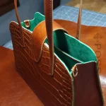 emerald green suede handmade leather tote