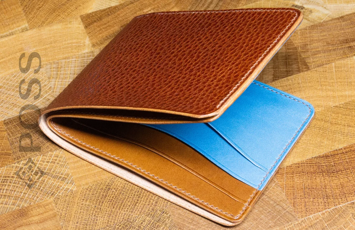 possala designs handmade custom vegetable tanned leather Italian Asturias Wallet blue brown