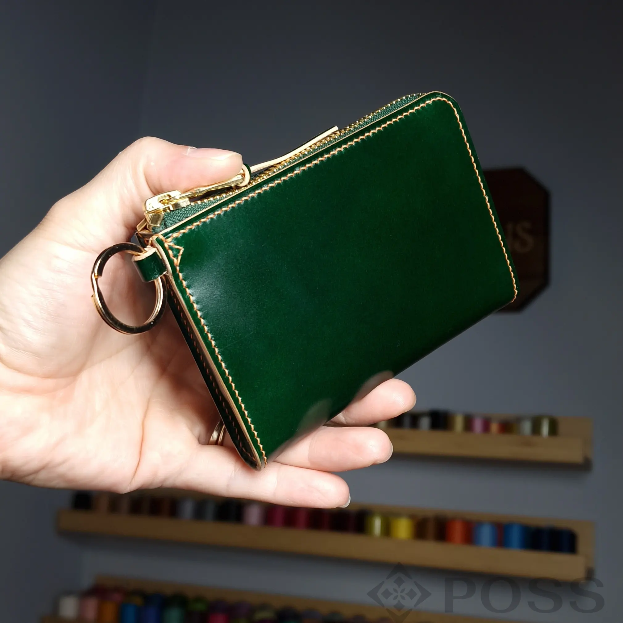 Possala designs handmade shell cordovan zipper wallet green orange
