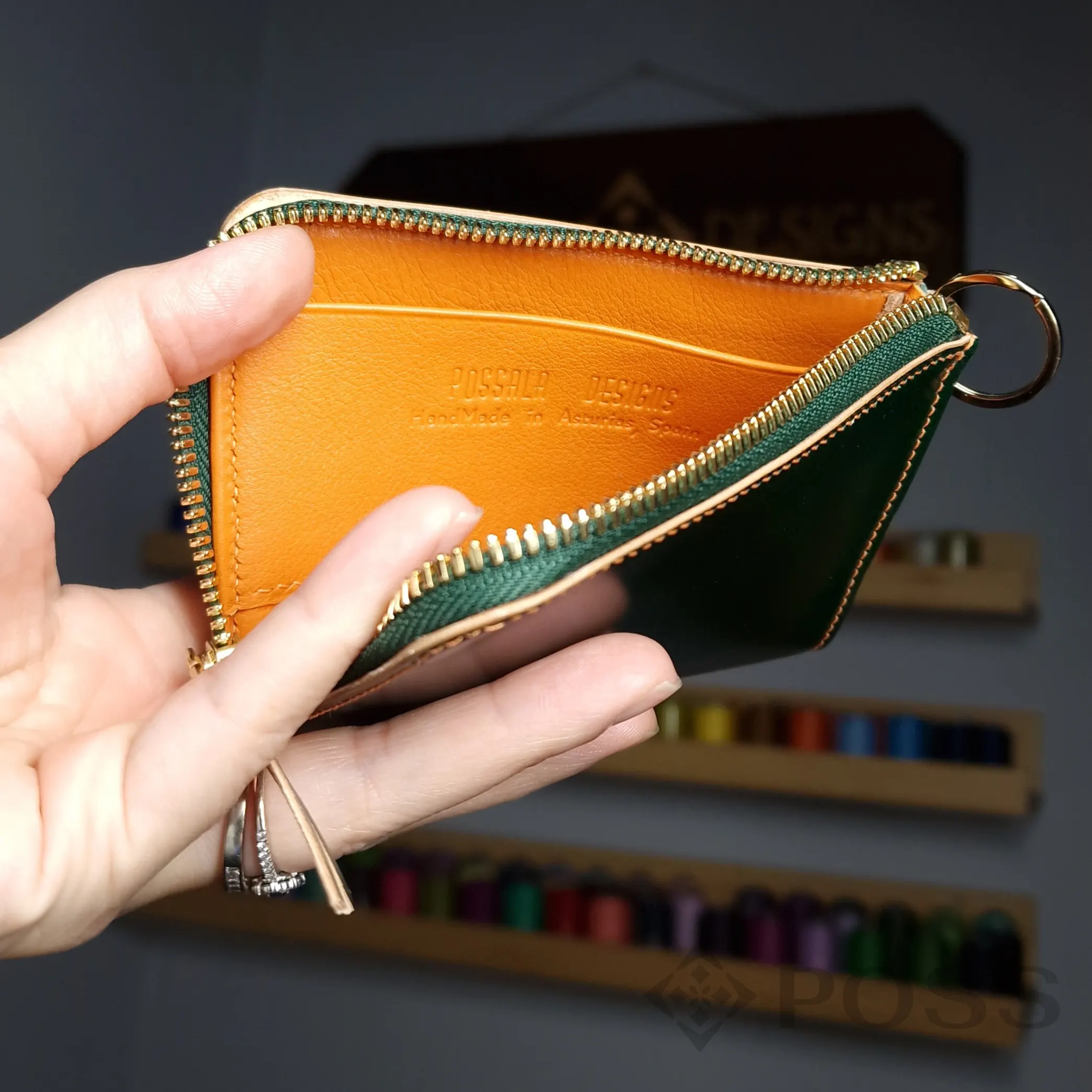 Possala designs handmade shell cordovan zipper wallet green orange