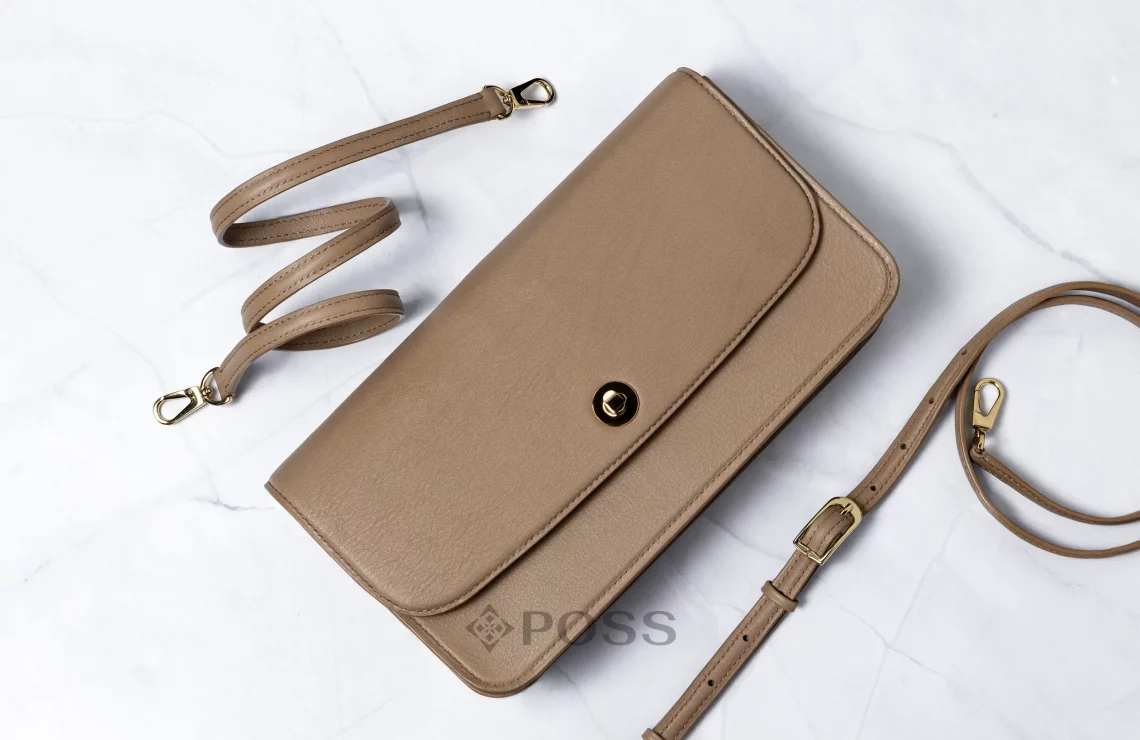 possala designs handmade in asturias beige calfskin structured flap baguette bag with gold plated hardware