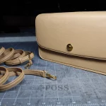 possala designs handmade in asturias beige calfskin structured flap baguette bag with gold plated hardware