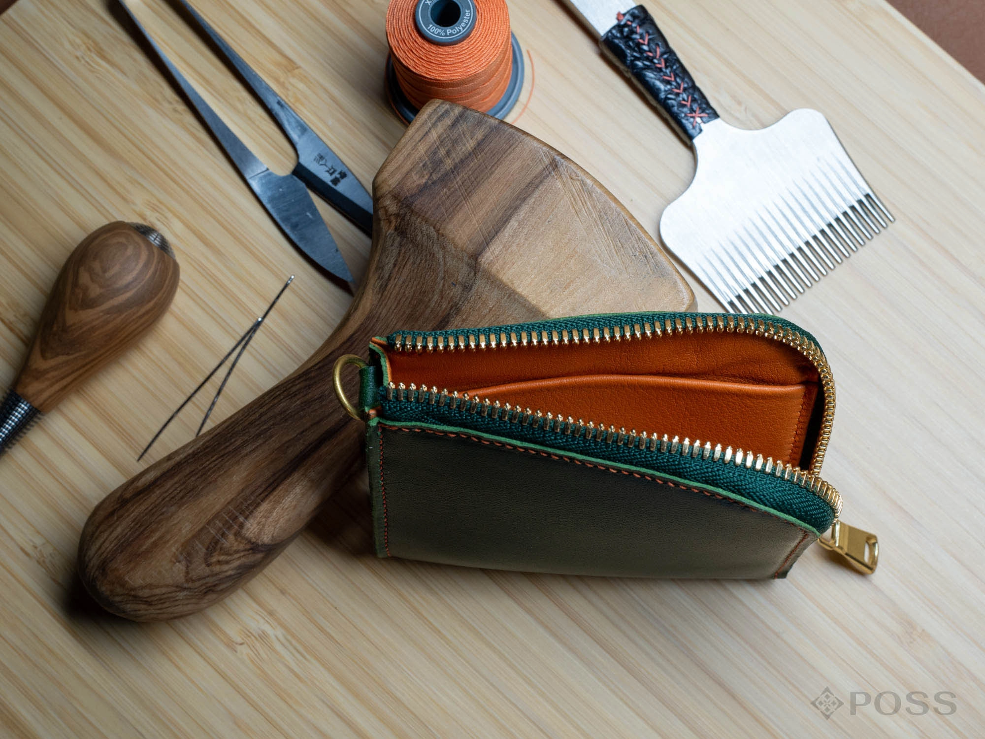 handmade green zipper wallet