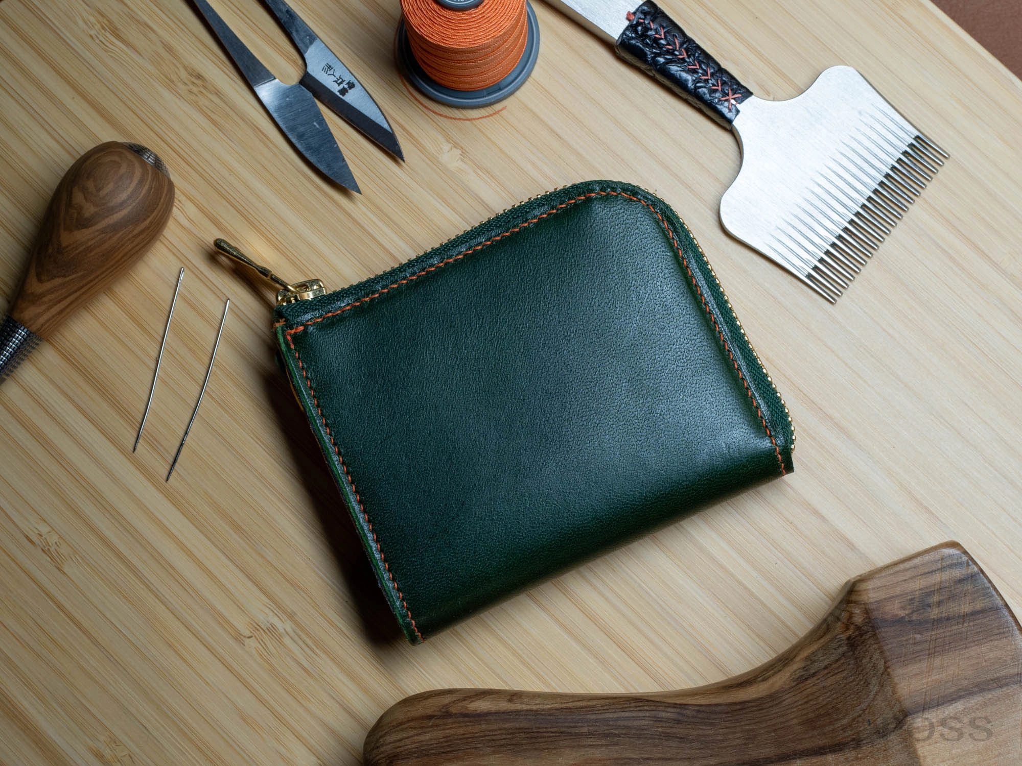 handmade green zipper wallet
